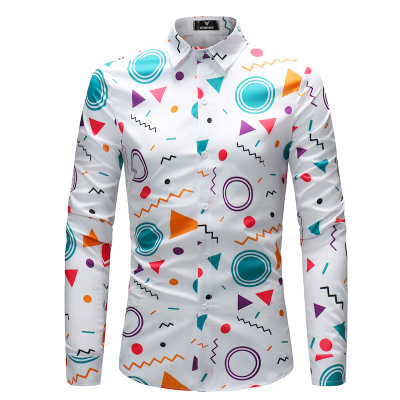 2021 High quality Dress Shirt Men Printed Chemise Homme Men Solid Funny Long Sleeved