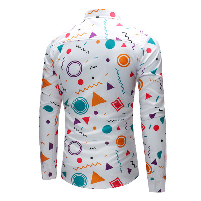 2021 High quality Dress Shirt Men Printed Chemise Homme Men Solid Funny Long Sleeved