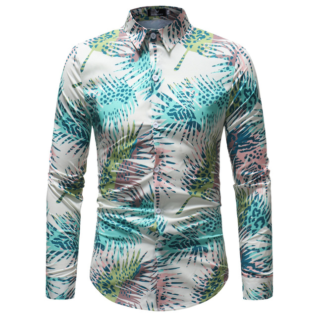 2021 High quality Spring Floral Print Men Shirts Long Sleeve Casual Black Retro Rose Printed Slim Dress Shirts