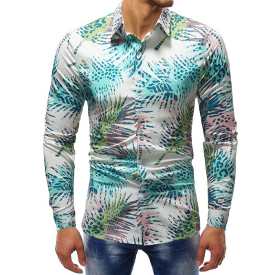 2021 High quality Spring Floral Print Men Shirts Long Sleeve Casual Black Retro Rose Printed Slim Dress Shirts