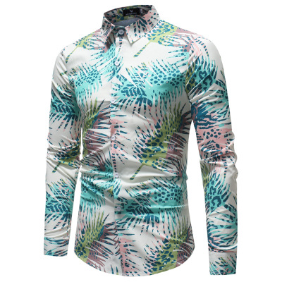 2021 High quality Spring Floral Print Men Shirts Long Sleeve Casual Black Retro Rose Printed Slim Dress Shirts
