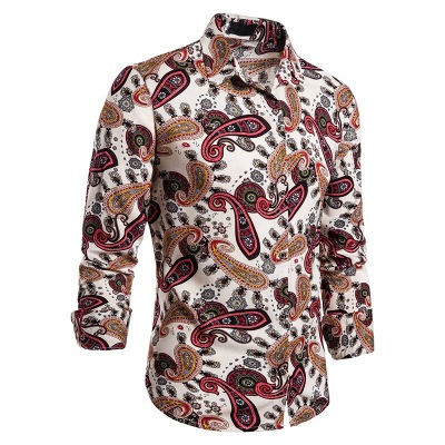 2021 High quality Mens Shirts New Luxury Retro Red Metal Chain Key Printed Social Tuxedo