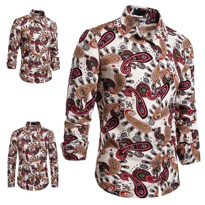 2021 High quality Mens Shirts New Luxury Retro Red Metal Chain Key Printed Social Tuxedo