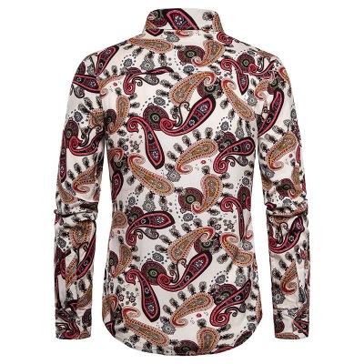 2021 High quality Mens Shirts New Luxury Retro Red Metal Chain Key Printed Social Tuxedo