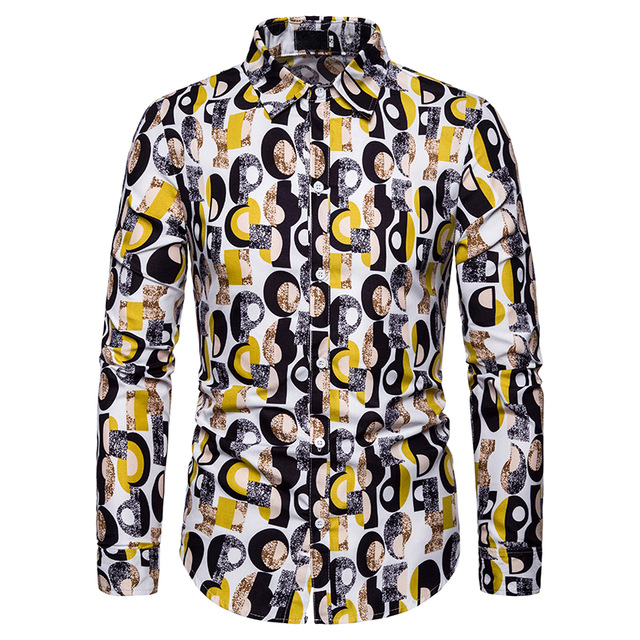 2021 High quality Mens Shirts New Luxury Retro Red Metal Chain Key Printed Social