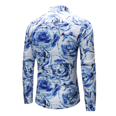 2021 High quality Casual Shirts Men Brand Slim Fit Men Geometric Pattern Printing Long Sleeve