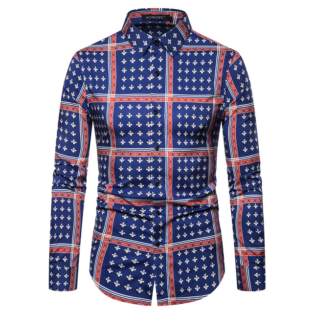 2021 High quality Casual Abstract Spider Web Print Long Sleeve Camisa Social Men Gradient Elasticity Business Shirt