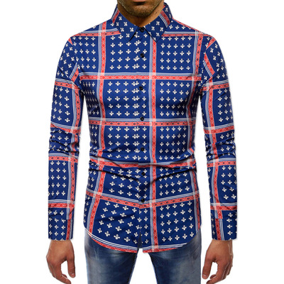 2021 High quality Casual Abstract Spider Web Print Long Sleeve Camisa Social Men Gradient Elasticity Business Shirt