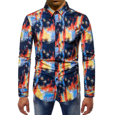 2021 High quality Casual Abstract Spider Web Print Long Sleeve Camisa Social Men Gradient Elasticity Business Shirt