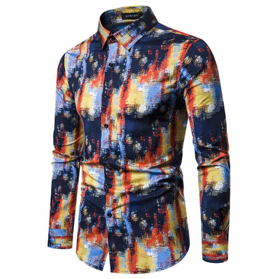 2021 High quality Casual Abstract Spider Web Print Long Sleeve Camisa Social Men Gradient Elasticity Business Shirt