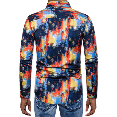 2021 High quality Casual Abstract Spider Web Print Long Sleeve Camisa Social Men Gradient Elasticity Business Shirt