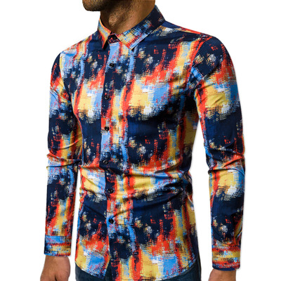 2021 High quality Casual Abstract Spider Web Print Long Sleeve Camisa Social Men Gradient Elasticity Business Shirt