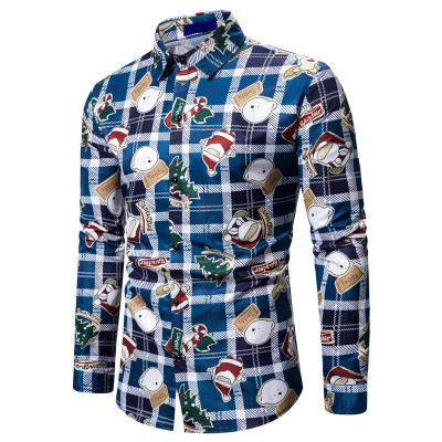 2021 High quality Red Christmas Shirt Mens Shirts Casual Slim Fit Snowman Christmas Tree Print Long Sleeve