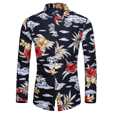 2021 High quality Mens Shirts Causal Long Sleeve Floral Shirts Men Elegant Business