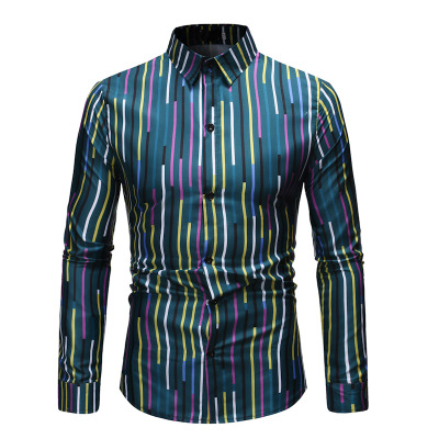 2021 High quality New Brand Colorful Stripe Shirts Men Spring Casual Business Formal Slim Fit