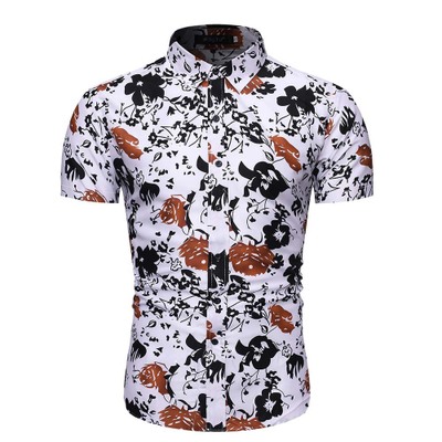 2021 High quality Men's Beach Shirts Fashion Flowers Printed Turndown Collar Short Sleeve Blouse Shirt