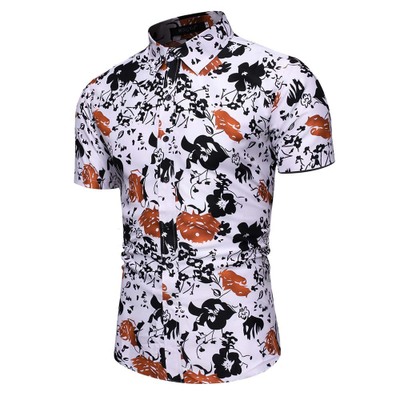 2021 High quality Men's Beach Shirts Fashion Flowers Printed Turndown Collar Short Sleeve Blouse Shirt