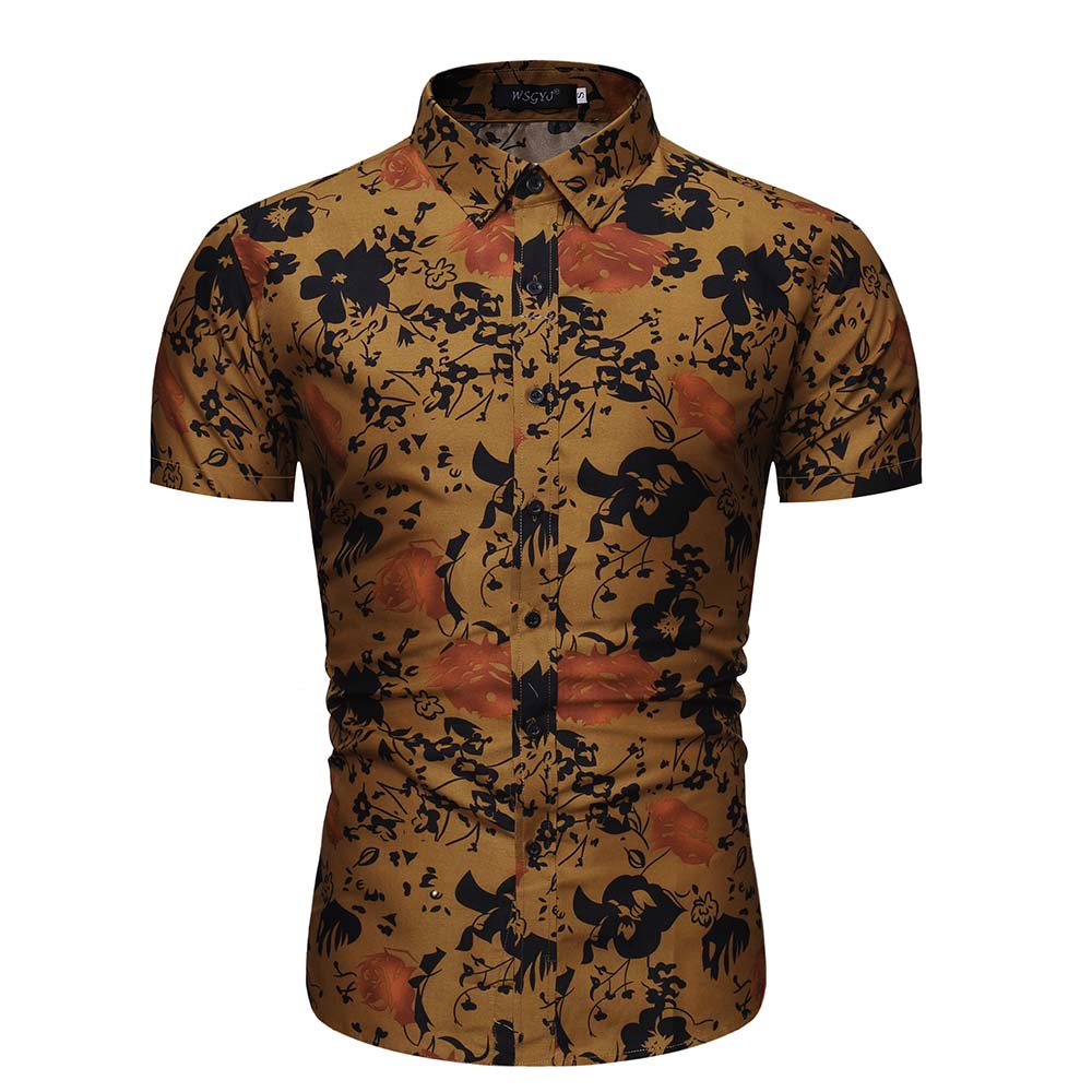 2021 High quality Men's Beach Shirts Fashion Flowers Printed Turndown Collar Short Sleeve Blouse Shirt