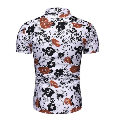 2021 High quality Men's Beach Shirts Fashion Flowers Printed Turndown Collar Short Sleeve Blouse Shirt