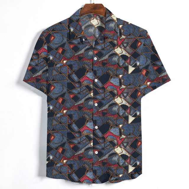 2021 High quality Camisa Masculina Social Streetwear Irregular Argyle Printed Short Sleeved Hawaiian Shirt