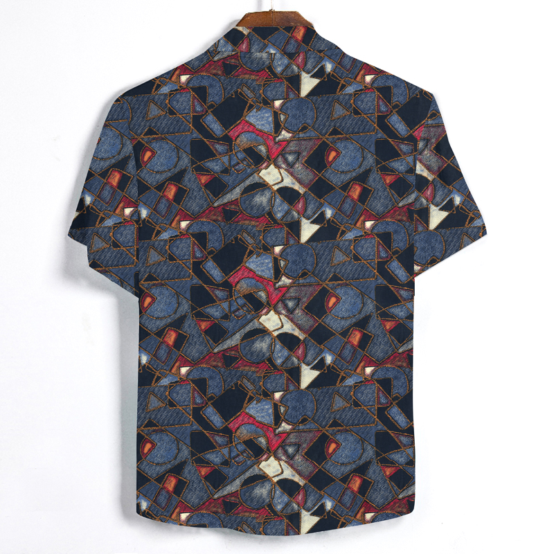 2021 High quality Camisa Masculina Social Streetwear Irregular Argyle Printed Short Sleeved Hawaiian Shirt