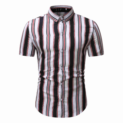2021 High quality Multi-Vertical Striped Printed Brand Mens Shirt Short Sleeve Regular Fit Casual Hawaiian Shirts