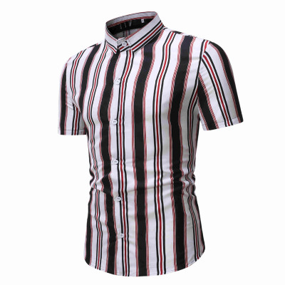 2021 High quality Multi-Vertical Striped Printed Brand Mens Shirt Short Sleeve Regular Fit Casual Hawaiian Shirts