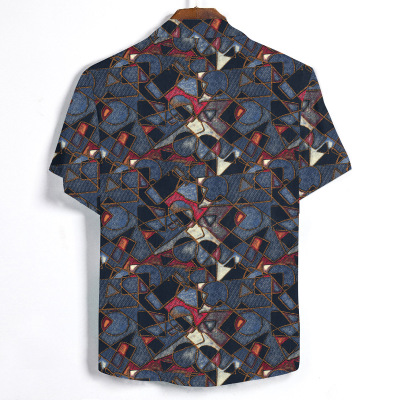 2021 High quality Camisa Masculina Social Streetwear Irregular Argyle Printed Short Sleeved Hawaiian Shirt