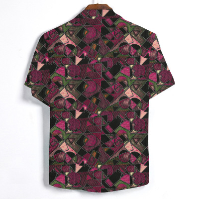 2021 High quality Camisa Masculina Social Streetwear Irregular Argyle Printed Short Sleeved Hawaiian Shirt