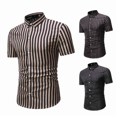 2021 High quality Summer Formal Business Striped Shirt Men Fashion Short-Sleeved Hawaiian Shirts