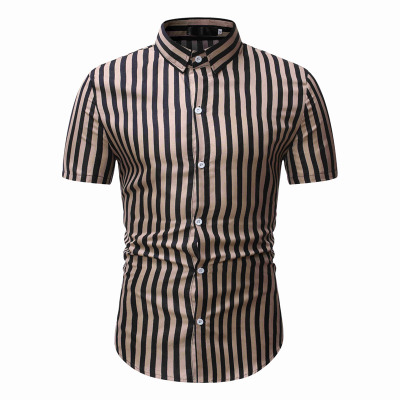 2021 High quality Summer Formal Business Striped Shirt Men Fashion Short-Sleeved Hawaiian Shirts
