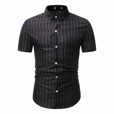 2021 High quality Summer Formal Business Striped Shirt Men Fashion Short-Sleeved Hawaiian Shirts