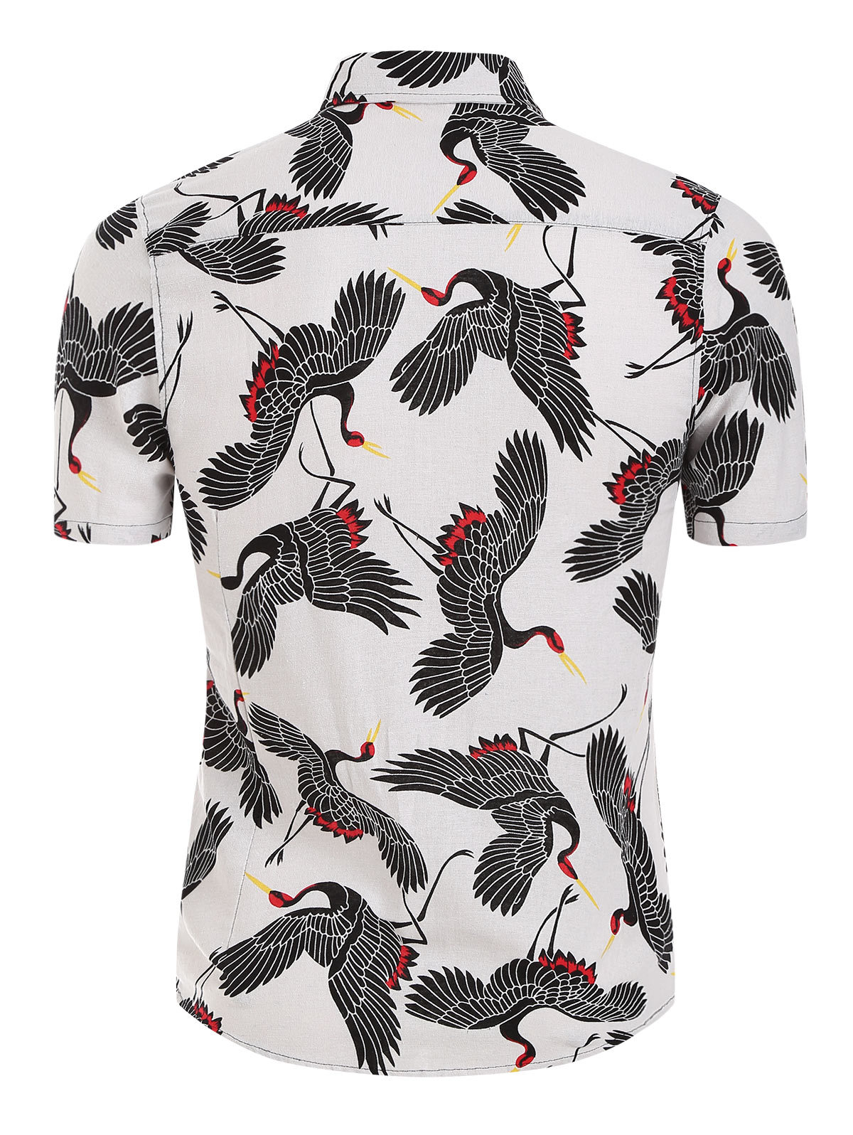 2021 High quality Summer Linen Shirt Men Summer Chinese Style Crane Print Turndown Collar Short Sleeve