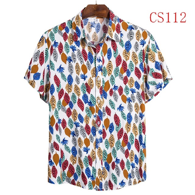 2021 High quality New Color Leaves Print Floral Shirt Men Fashion Casual Short Sleeved Blouse Men