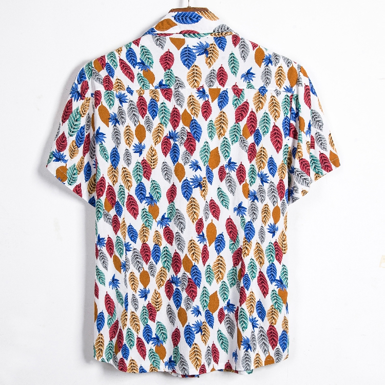 2021 High quality New Color Leaves Print Floral Shirt Men Fashion Casual Short Sleeved Blouse Men