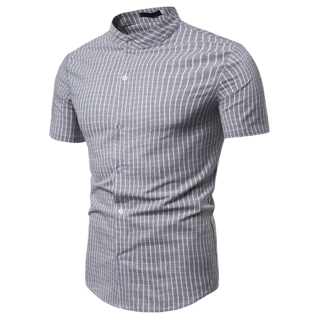 2021 High quality New Summer Fashion Tops Cotton Linen Shirts Men Casual Striped Short Sleeve