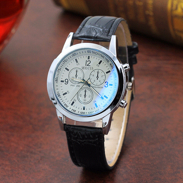 2021 High quality Men Quartz Watch Fashion Three Eyes Watch Quartz Men's Watch Leather  Black White