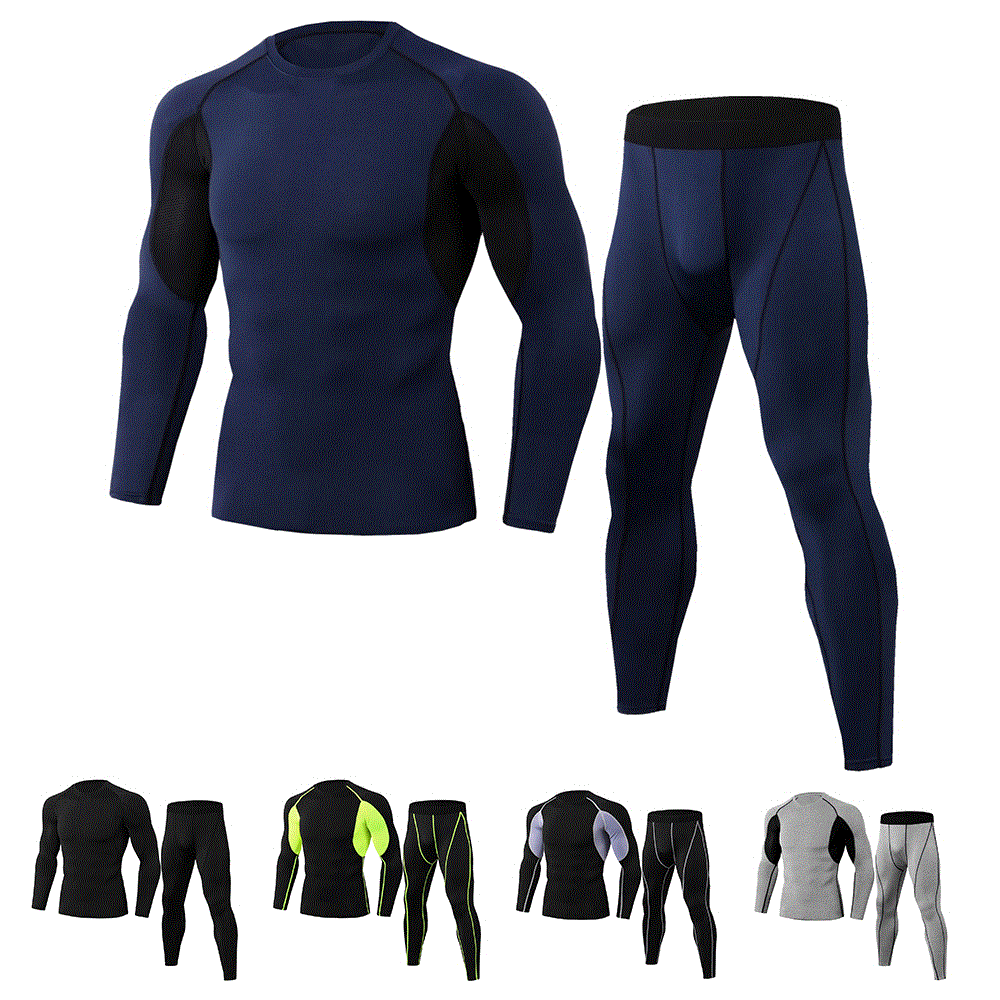 2021 High quality 2Pcs Men's Tracksuit Gym Fitness Sports Suit Clothes Running Sportwear