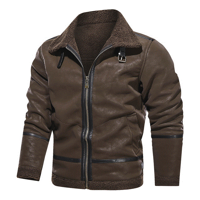 2021 High quality Winter Warm Leather Jackets Thick Fleece Men's Coats Casual Cotton Fur Collar  PU Jacket