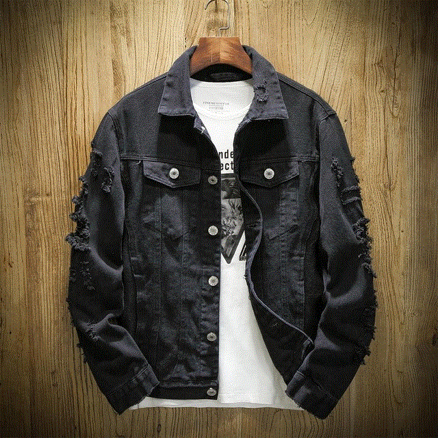 2021 High quality Autumn New Men's Jean Jacket Slim Fit Cotton Denim Jacket Red White Black Ripped Hole Jean Coats