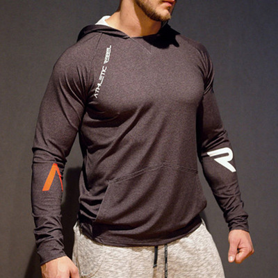 2021 High quality Men Long Sleeve Shirt with Hoodie Light Weight Hoodies Men Casual Workout Wear