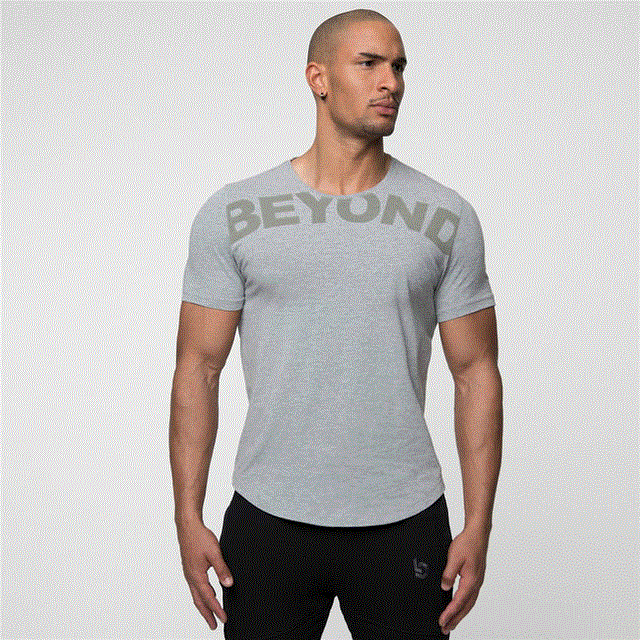 2021 High quality Men's Fitness Jogger Pure Cotton Short Sleeve T Shirts Body building Round Collar Sweatshirts Tops