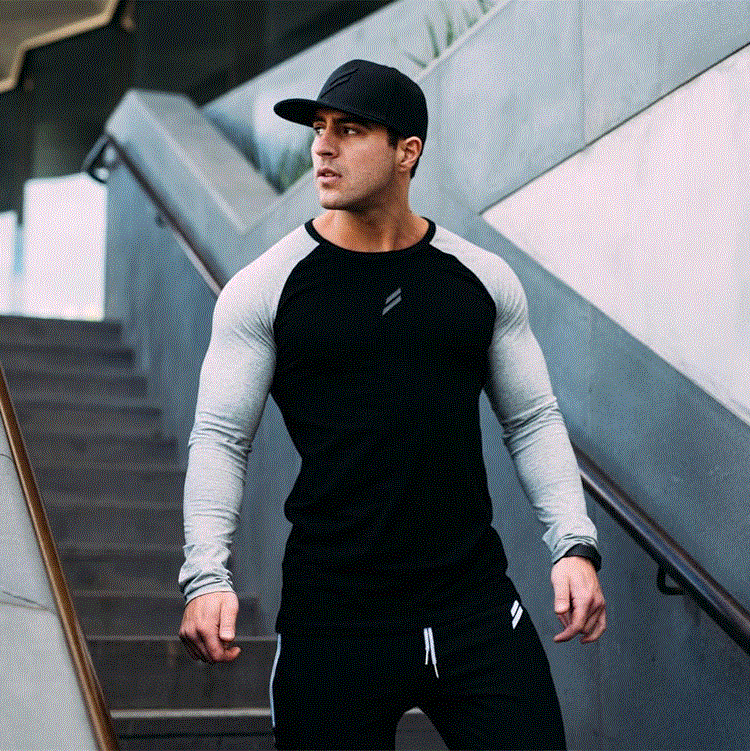 2021 High quality Mens Long Sleeve T Shirts Spring Summer Slim Shirts Male Tops Leisure Bodybuilding Long Sleeve