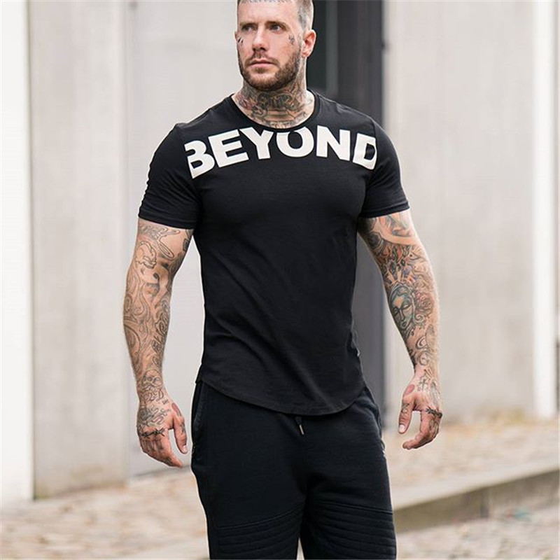 2021 High quality Men's Fitness Jogger Pure Cotton Short Sleeve T Shirts Body building Round Collar Sweatshirts Tops