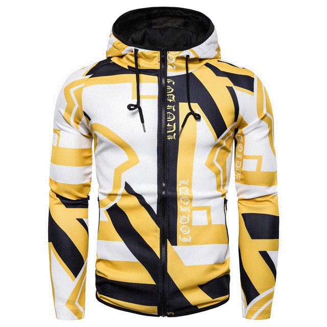 2021 High quality Geometric Print Hoodies Men Zipper Hooded Sweatshirt Male Harajuku Patchwork Pullover