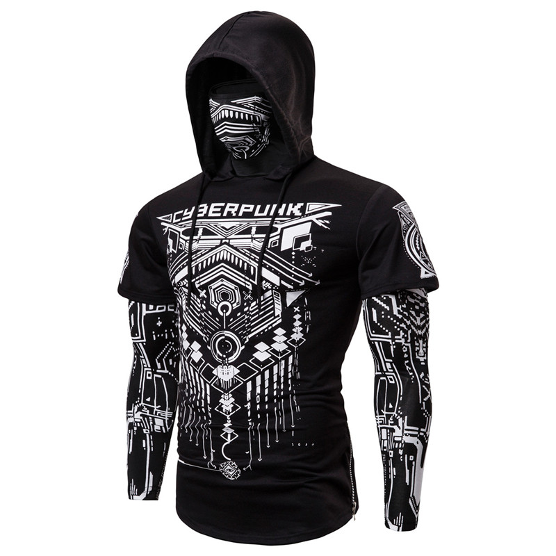 2021 High quality Mens Skull Mask Hoodies Sweatshirt Fake Two Pieces Men Punk Jogging Homme Elastic  Pullover