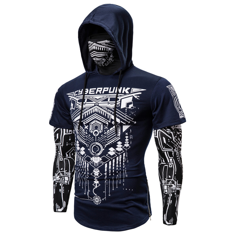 2021 High quality Mens Skull Mask Hoodies Sweatshirt Fake Two Pieces Men Punk Jogging Homme Elastic  Pullover