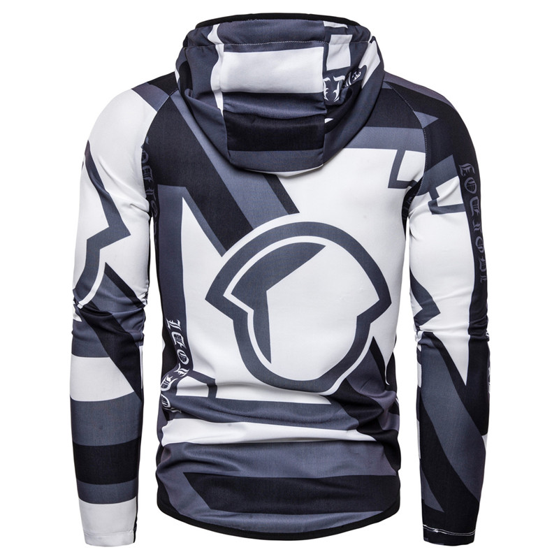 2021 High quality Geometric Print Hoodies Men Zipper Hooded Sweatshirt Male Harajuku Patchwork Pullover