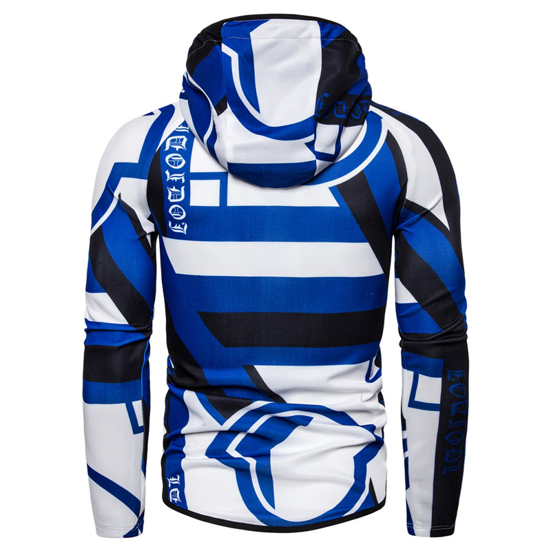 2021 High quality Geometric Print Hoodies Men Zipper Hooded Sweatshirt Male Harajuku Patchwork Pullover