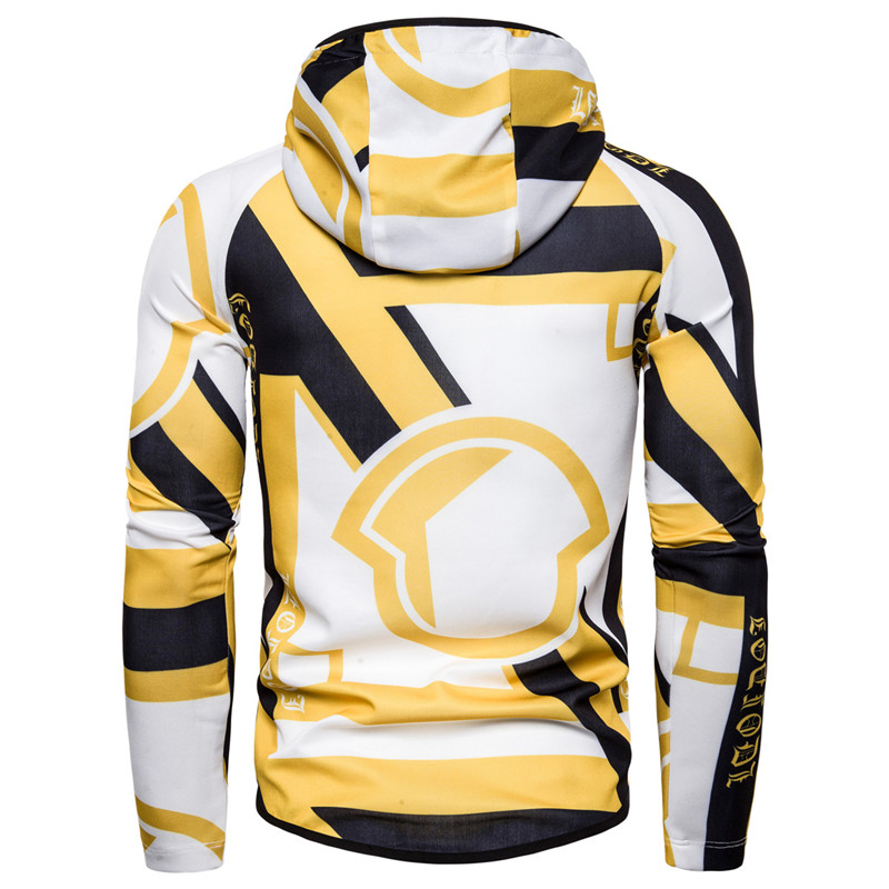 2021 High quality Geometric Print Hoodies Men Zipper Hooded Sweatshirt Male Harajuku Patchwork Pullover